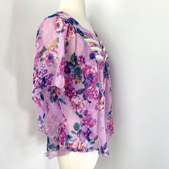 Julies Closet Lavender Chiffon Sheer Blouse Med Batwings Whimsy Fairy Boho Angel - Picture 9 of 11